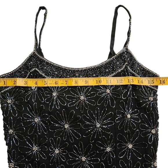 Black Hand Beaded Formal Gown with Iridescent Beads and Pearls Size 2 - Picture 10 of 12